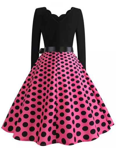 Rochie Vintage Rockabilly Cu Buline Plus Size Roz