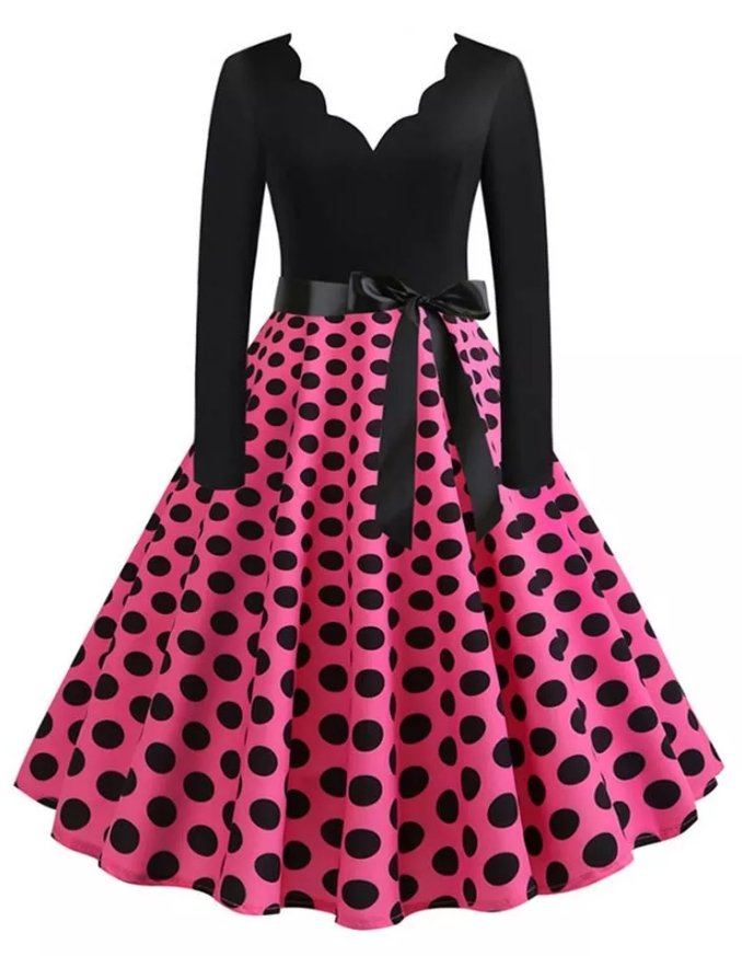 Rochie Vintage Rockabilly Cu Buline Plus Size Roz