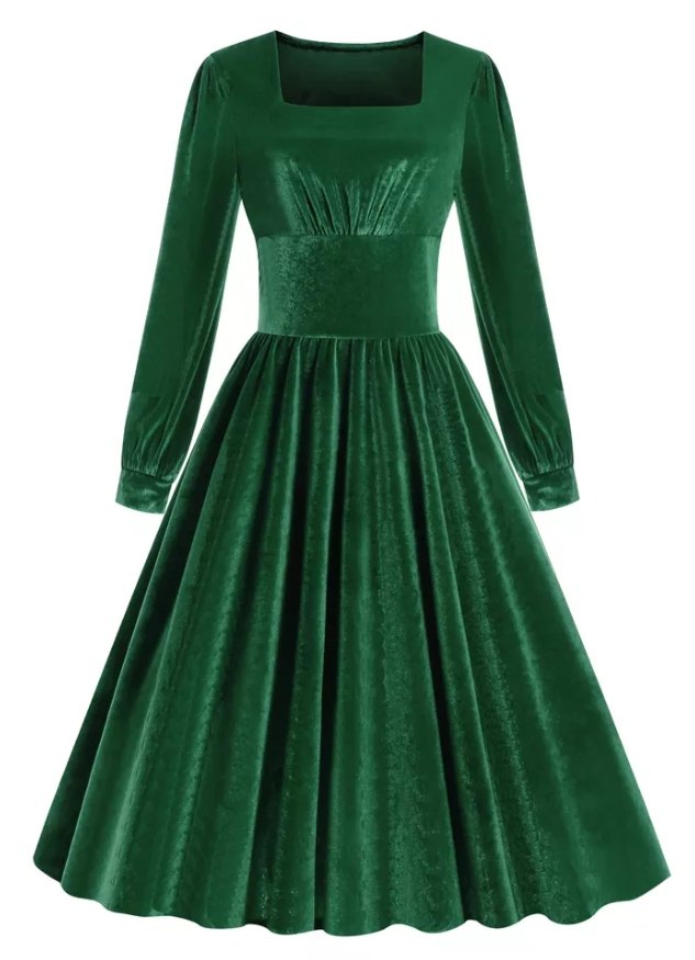 Rochie Vintage Plus Size Verde Din Satin