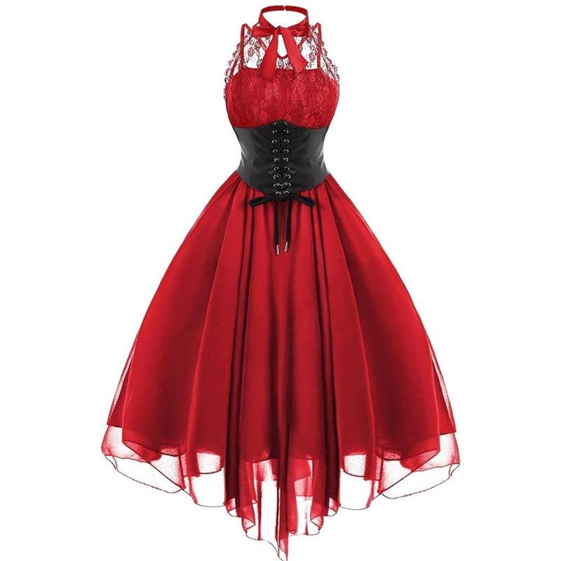 Rochie Roșie Steampunk Vintage Plus Size