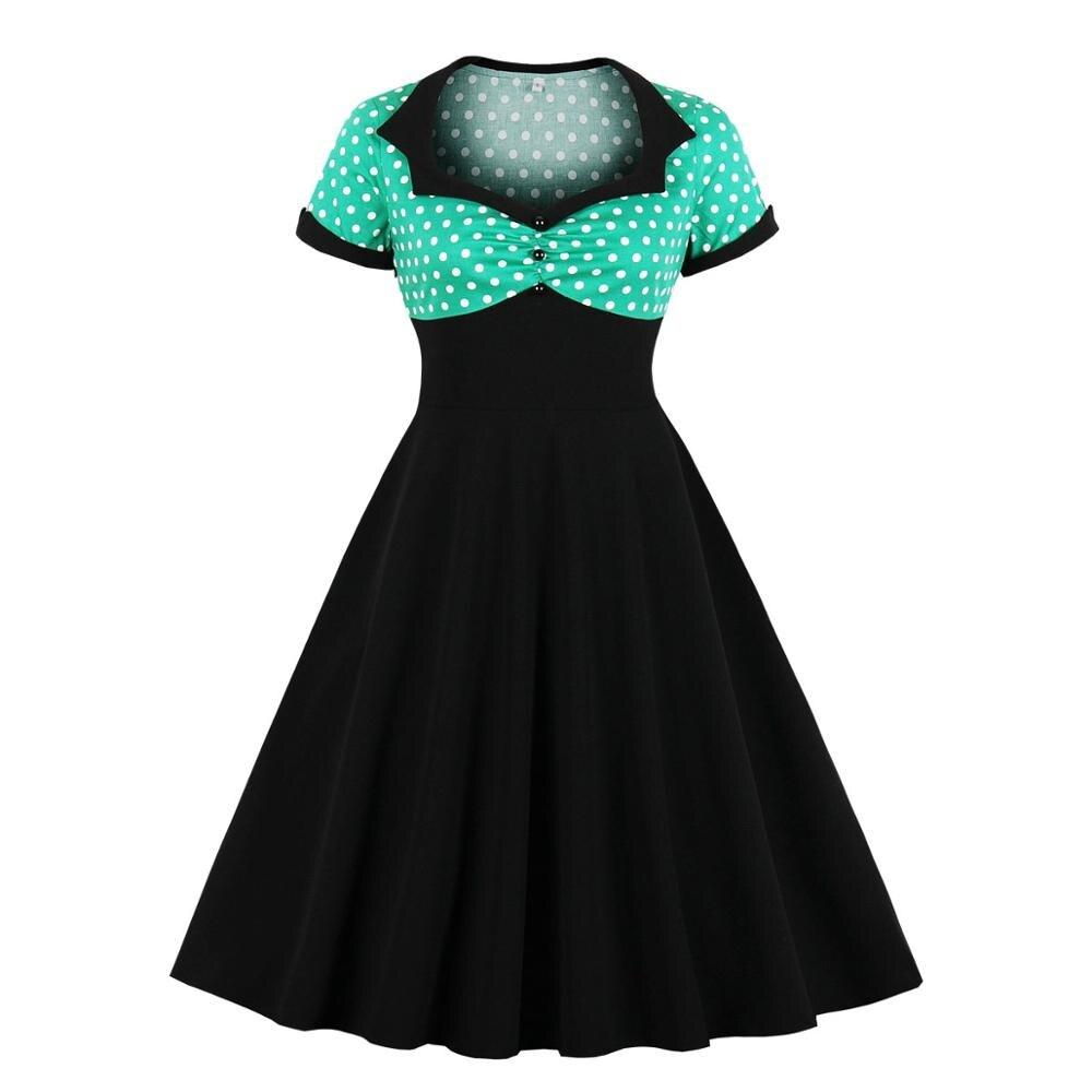 Rochie Leagăn Vintage Plus Size Verde Negru