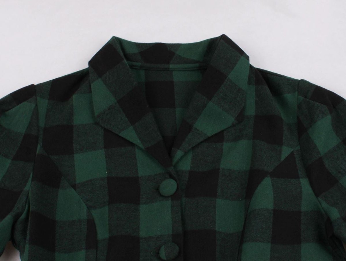 Rochie Vintage Cu Carouri Mari Marimi Verde