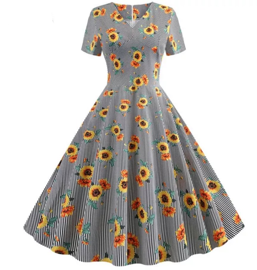 Rochie Vintage Cu Dungi Gri