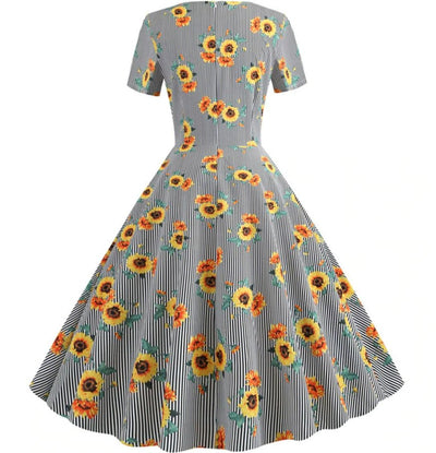 Rochie Vintage Cu Dungi Gri