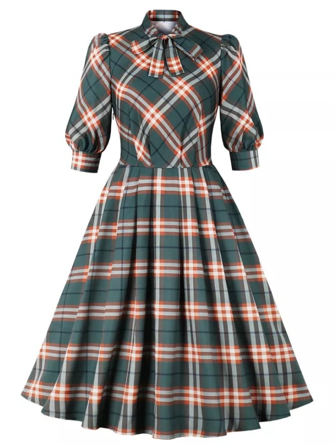 Rochie Vintage Cu Carouri De Iarnă