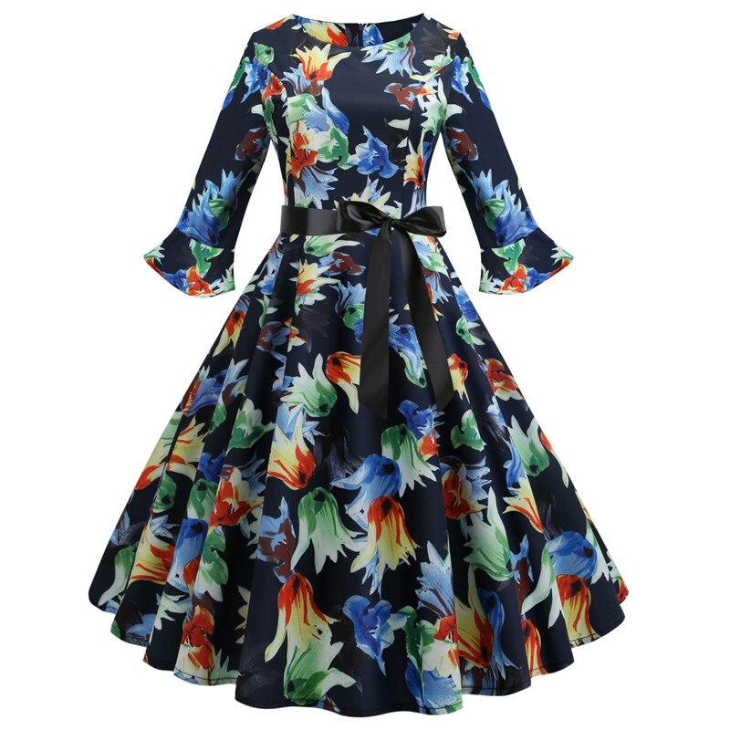 Rochie Vintage Cu Flori De Iarnă Bleumarin