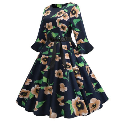 Rochie De Iarnă Florală Neagră De Epocă