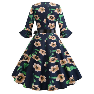 Rochie De Iarnă Florală Neagră De Epocă