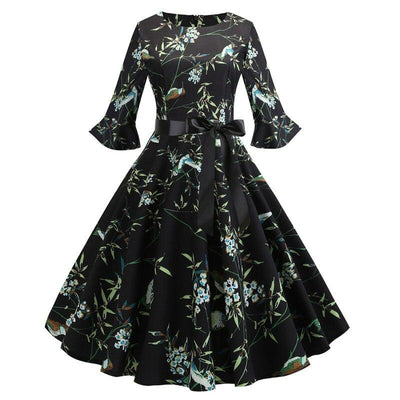 Rochie Vintage Neagra Cu Flori De Iarna