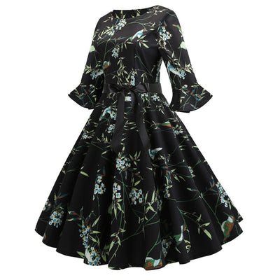 Rochie Vintage Neagra Cu Flori De Iarna