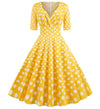 Rochie Vintage Din Bumbac Galben Cu Buline