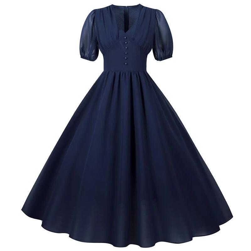 Rochie Albastră De Epocă Lungă Anii 50