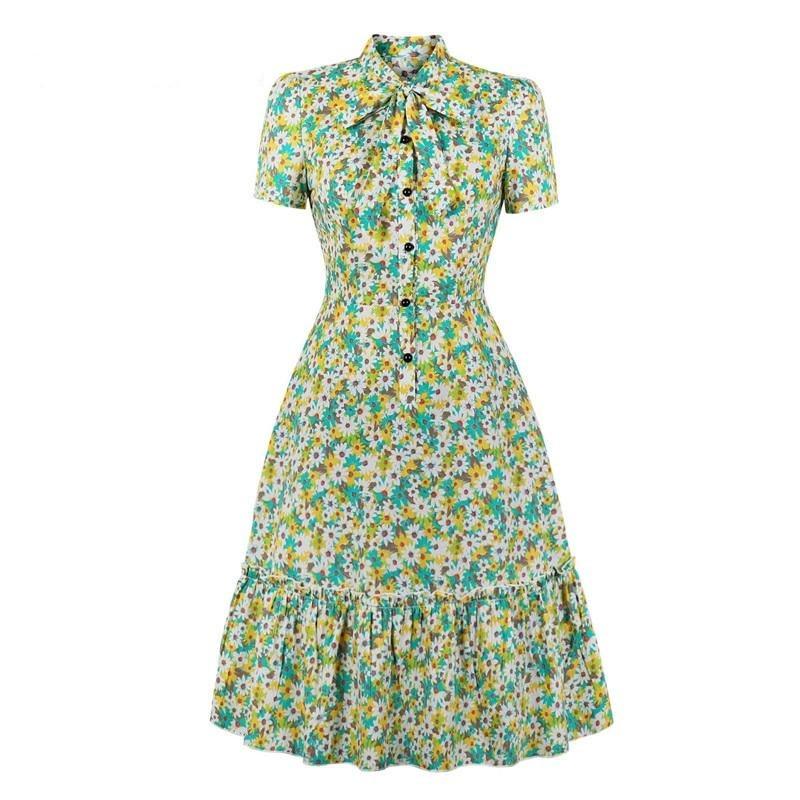 Rochie Vintage Verde Cu Maneca Scurta