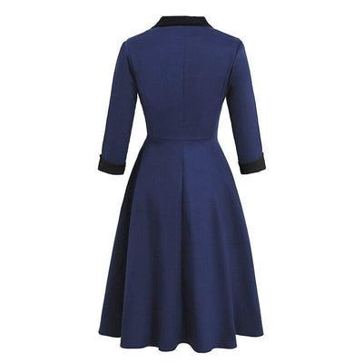 Rochie Vintage Cu Mânecă Lungă Bleumarin