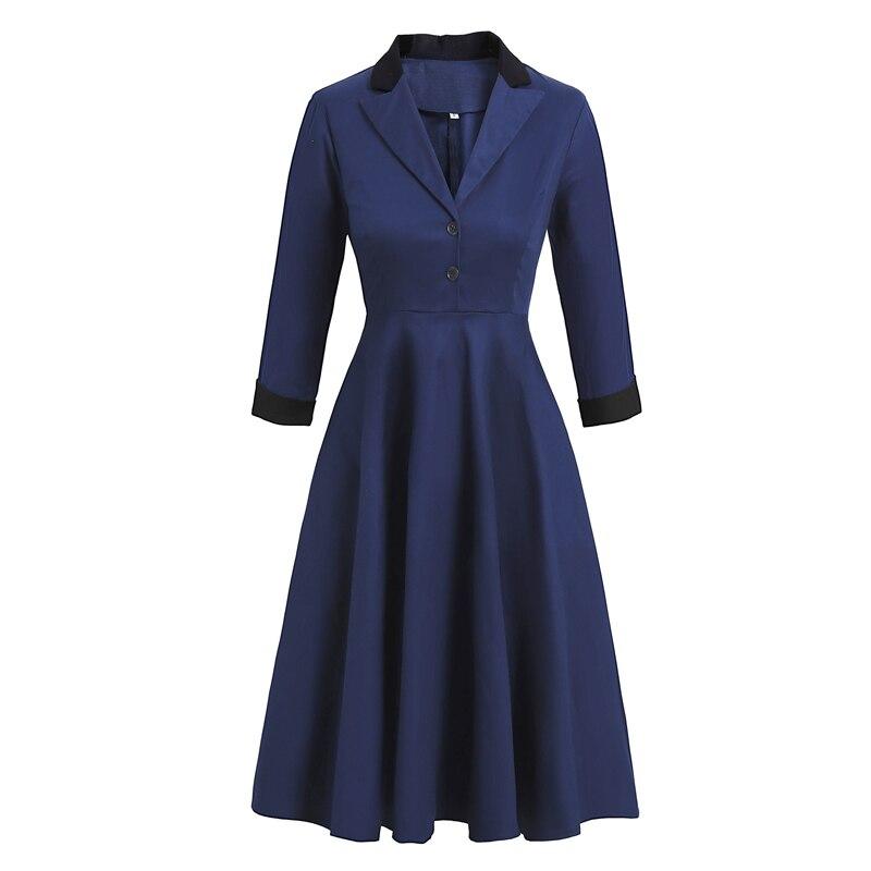 Rochie Vintage Cu Mânecă Lungă Bleumarin