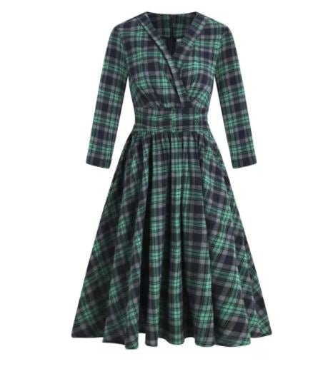Rochie Vintage Verde Cu Maneca Lunga