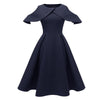 Rochie Vintage Bleumarin Cu Guler Cu Volane