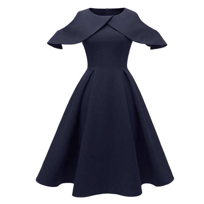 Rochie Vintage Bleumarin Cu Guler Cu Volane