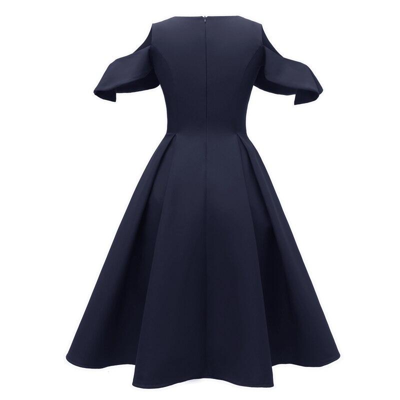 Rochie Vintage Bleumarin Cu Guler Cu Volane