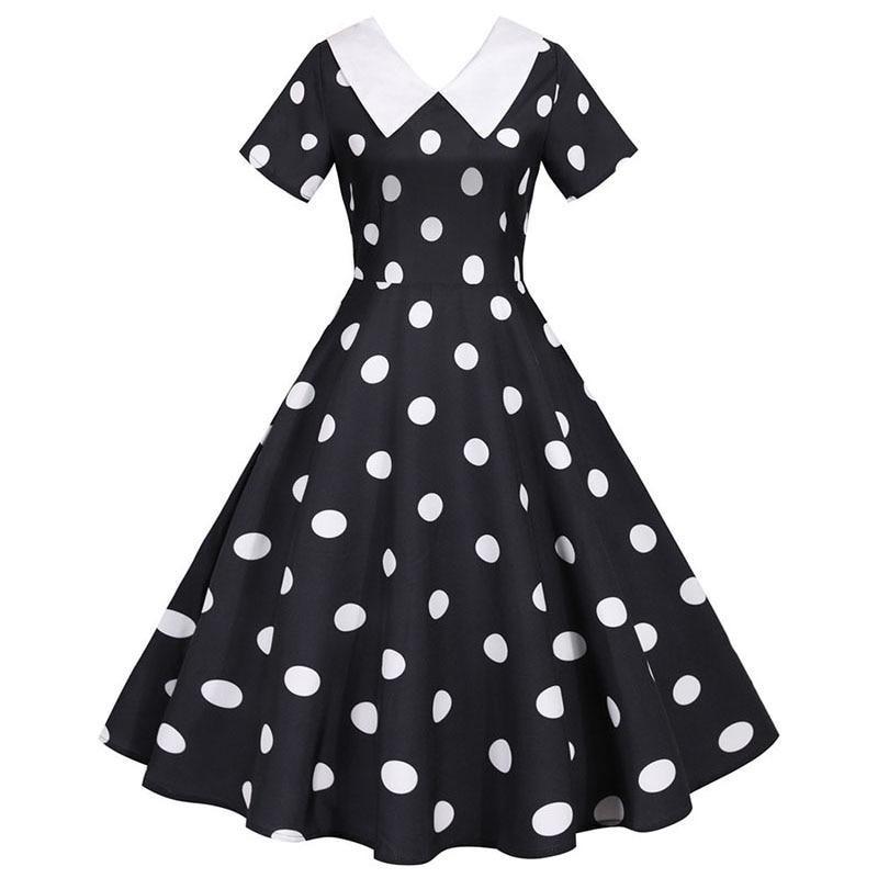 Rochie Vintage Neagra Cu Buline Albe