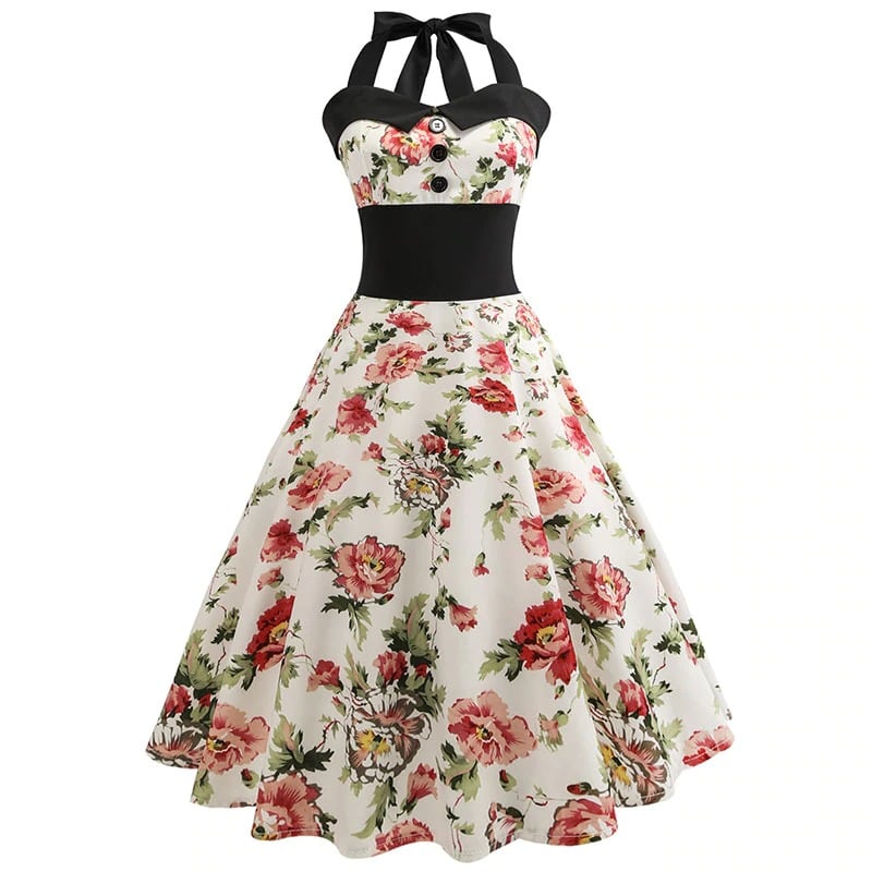 Rochie Pin-Up Cu Flori De Epocă