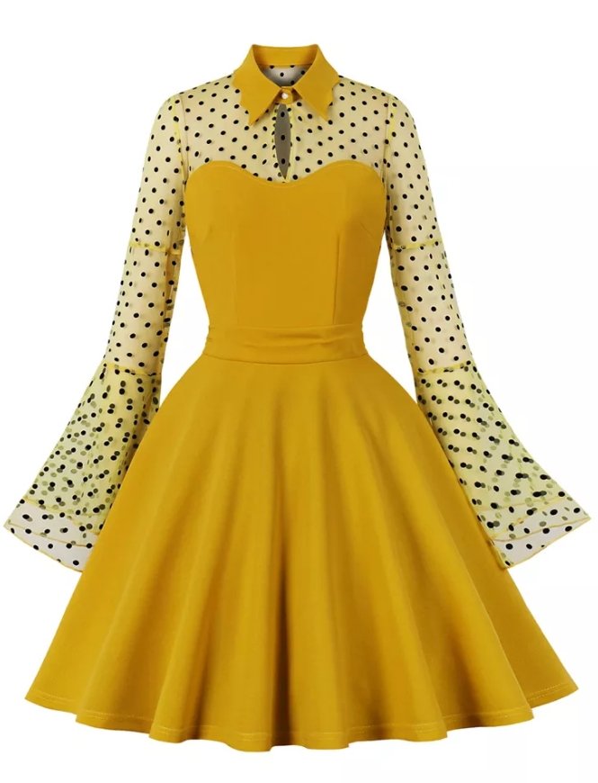 Rochie Pin Up Vintage Plus Marime Galben