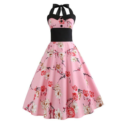 Rochie Pin-Up Roz Vintage Cu Flori