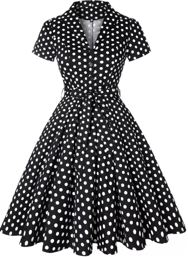 Rochie Vintage Neagră Cu Buline Pin Up