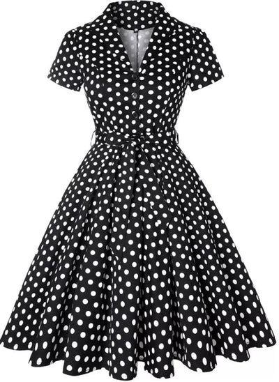 Rochie Vintage Neagră Cu Buline Pin Up