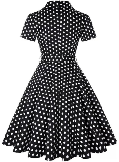 Rochie Vintage Neagră Cu Buline Pin Up
