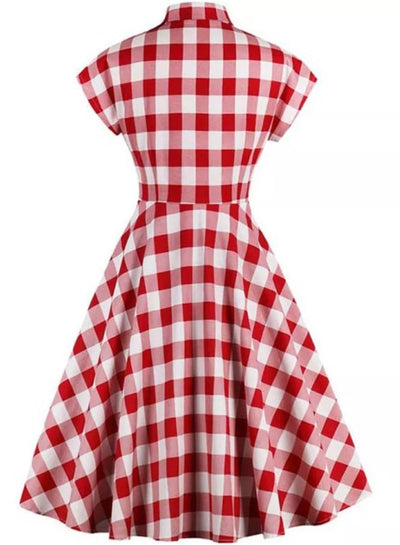 Rochie Roșie În Carouri Pin Up Vintage