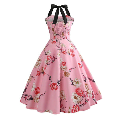 Rochie Pin-Up Roz Vintage Cu Flori