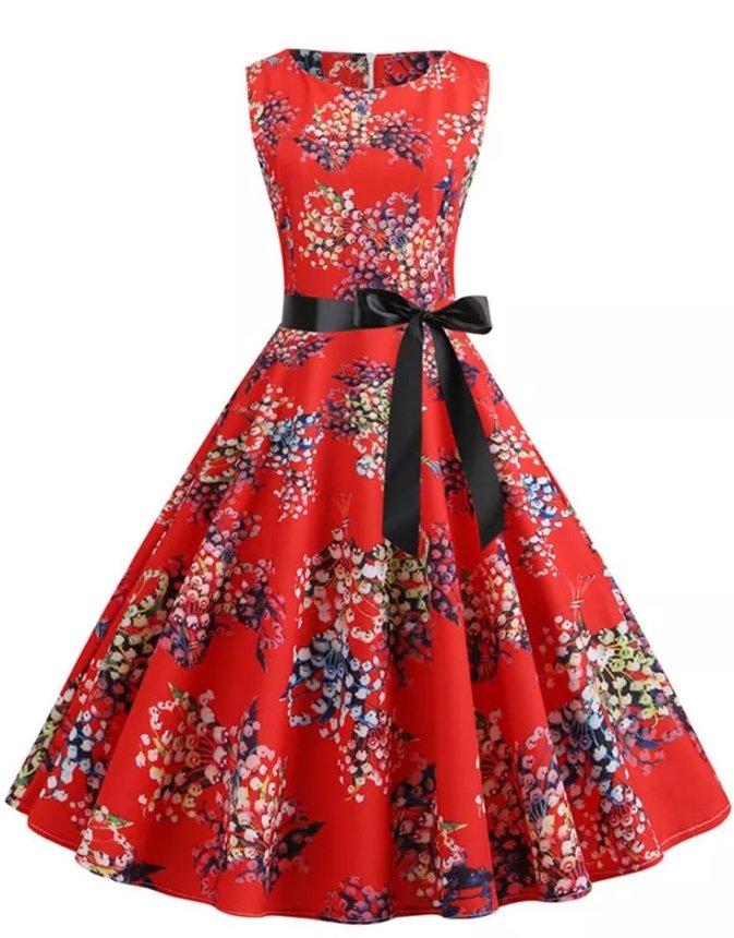 Rochie Pin Up Vintage Flori Roșii