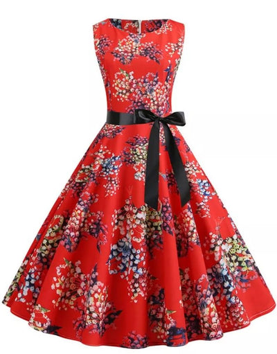 Rochie Pin Up Vintage Flori Roșii