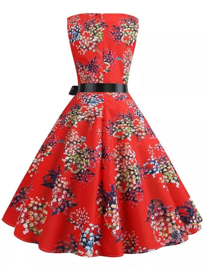 Rochie Pin Up Vintage Flori Roșii