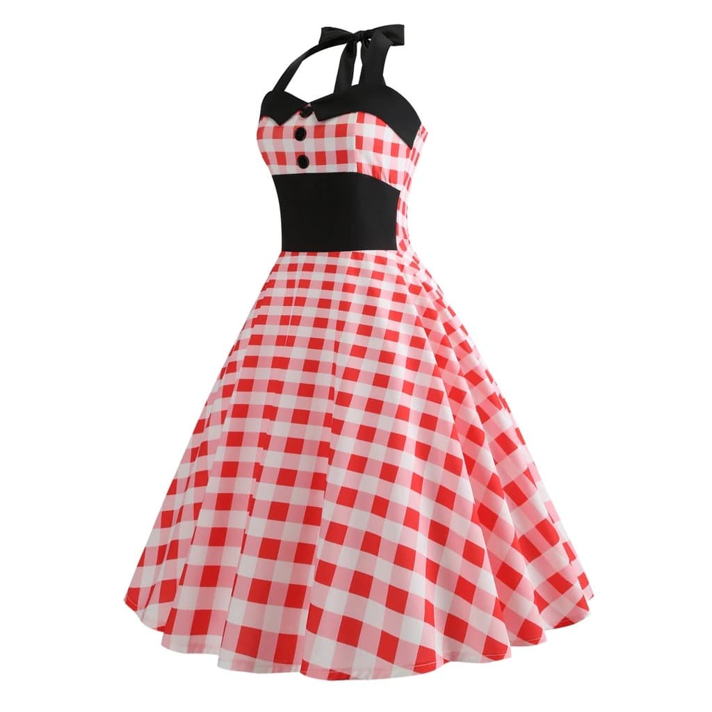 Rochie Vintage - Pin-Up Roșu Gingham