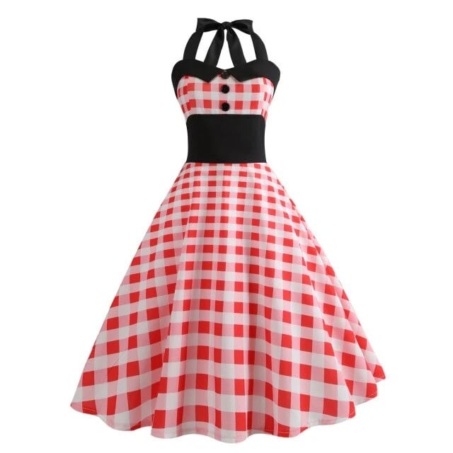Rochie Vintage - Pin-Up Roșu Gingham