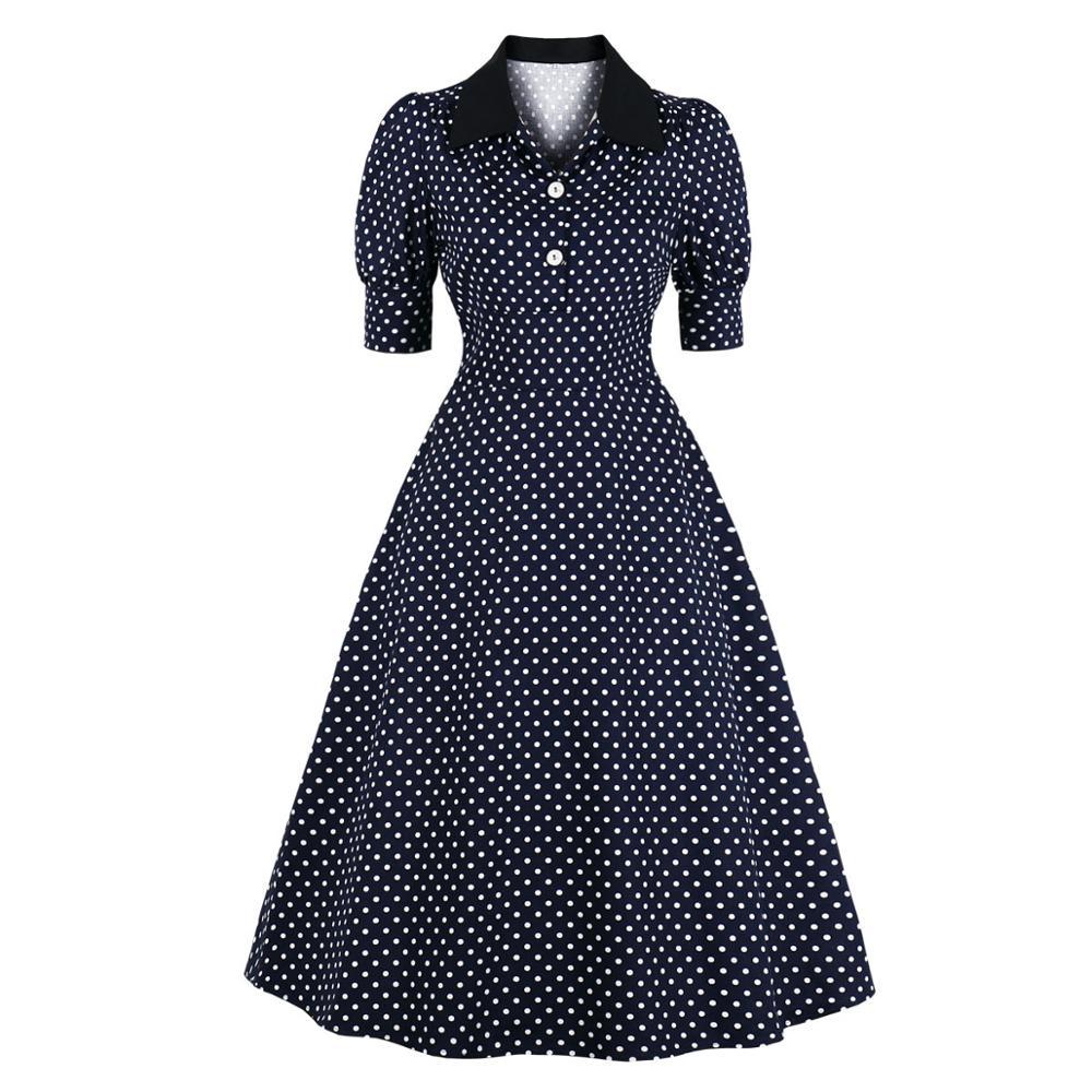 Rochie Vintage Cu Buline Bleumarin