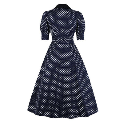 Rochie Vintage Cu Buline Bleumarin
