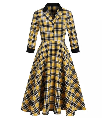 Rochie Vintage Cu Dungi Galbene Și Negre