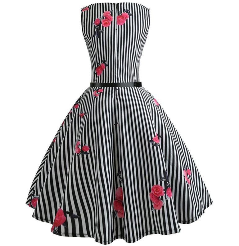 Rochie Vintage Cu Dungi Alb-Negru