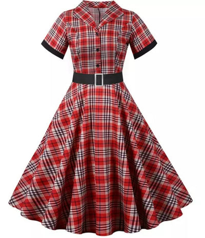 Rochie Vintage Cu Dungi Roșii Și Negre