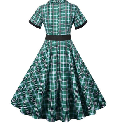 Rochie Vintage Cu Dungi Verzi Și Negre