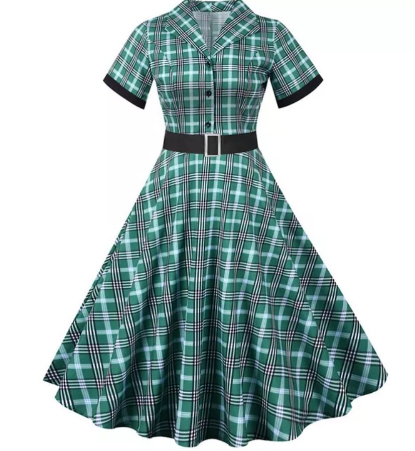 Rochie Vintage Cu Dungi Verzi Și Negre