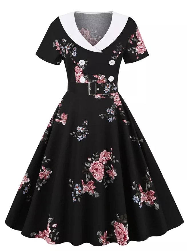 Rochie Vintage Rockabilly Flori Anii 50