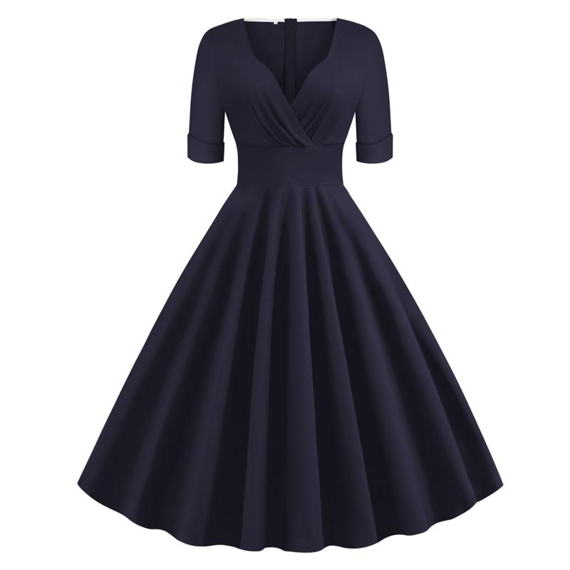 Rochie Rockabilly De Epocă, Anii 50, Bleumarin