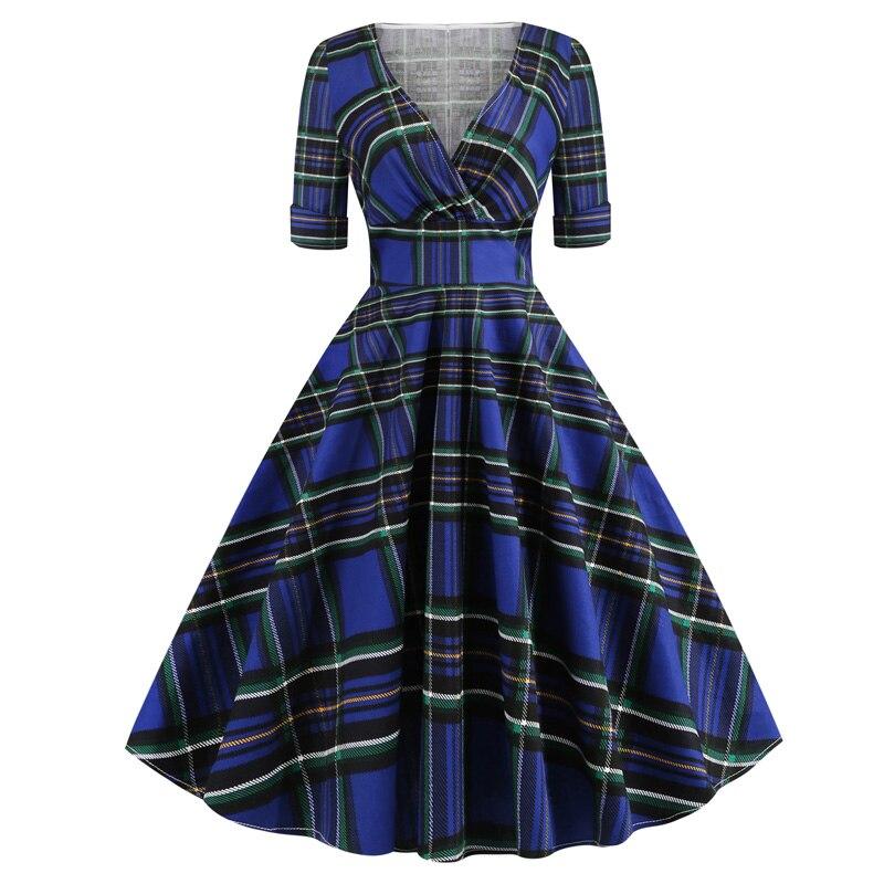 Rochie Vintage Rockabilly Anii 50 Tartan Blue