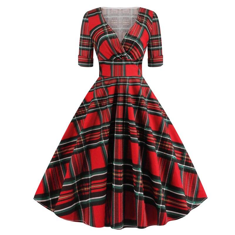 Rochie Rockabilly De Epocă Anii 50 Tartan Red