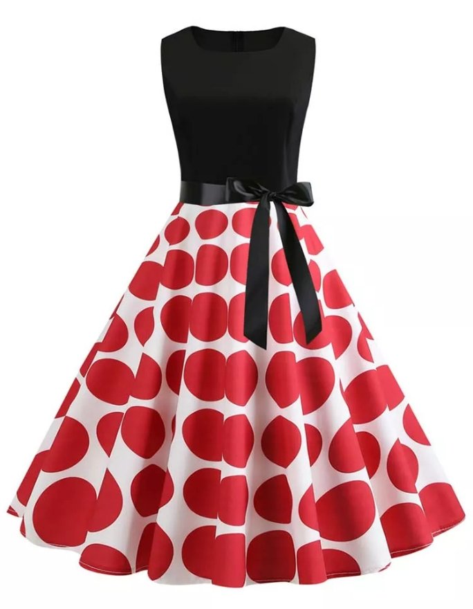 Rochie Rockabilly De Epocă Roșie Și Neagră