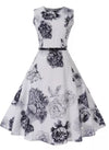 Rochie Romantică Vintage Bleumarin Alb